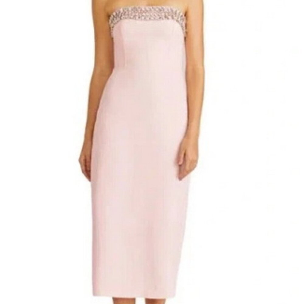 ML Monique Lhuillier Pearl Pink Milana Strapless Midi Cocktail Dress